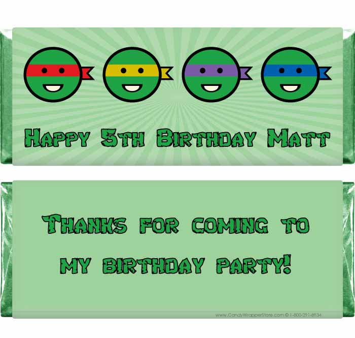 BD349 - Ninja Turtles Birthday Candy Bar Wrappers Ninja Turtles Birthday 1.55 oz Hersheys Candy Bar wrappers Candy Wrappers BD349