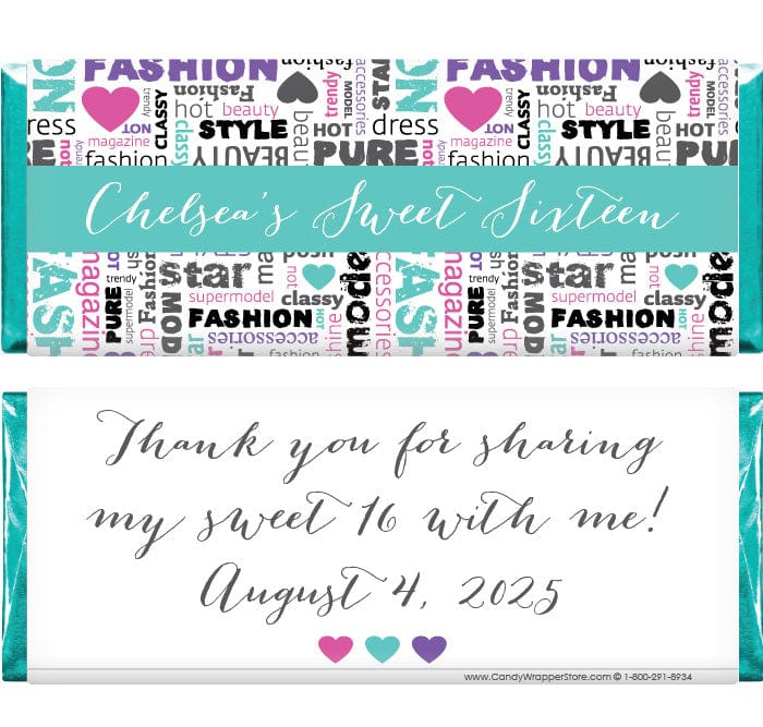 BD352 - Trendy Fashionista Birthday Candy Bar Wrappers Trendy Fashionista Birthday Candy Bar Wrappers Candy Wrappers BD352