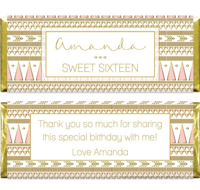 BD354 - Golden Tribal Birthday Candy Bar Wrappers Golden Tribal Birthday Candy Bar Wrappers Candy Wrappers BD354