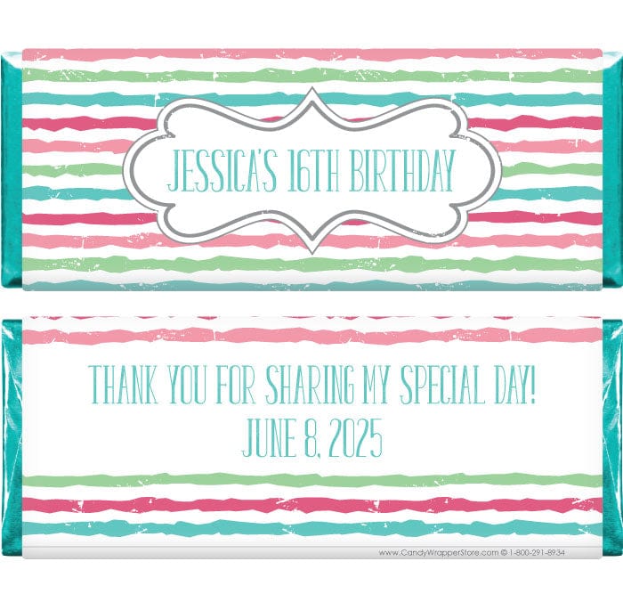 BD369 - Sassy Stripes Birthday Candy Bar Wrappers Sassy Stripes Birthday Candy Bar Wrappers Candy Wrappers BD369