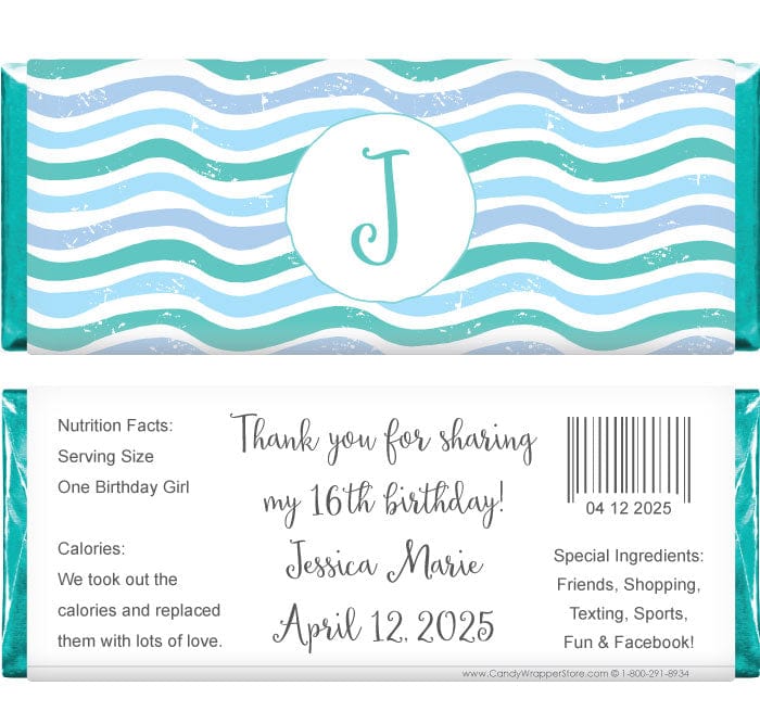 BD374 - Whimsical Waves Birthday Candy Bar Wrappers Whimsical Waves Birthday Personalized Candy Bar Wrappers Candy Wrappers BD374