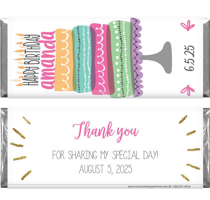 BD394 - Colorful Tall Layer Cake Birthday Candy Bar Wrapper Colorful Tall Layer Cake Birthday Candy Bar Wrapper Candy Wrappers BD394