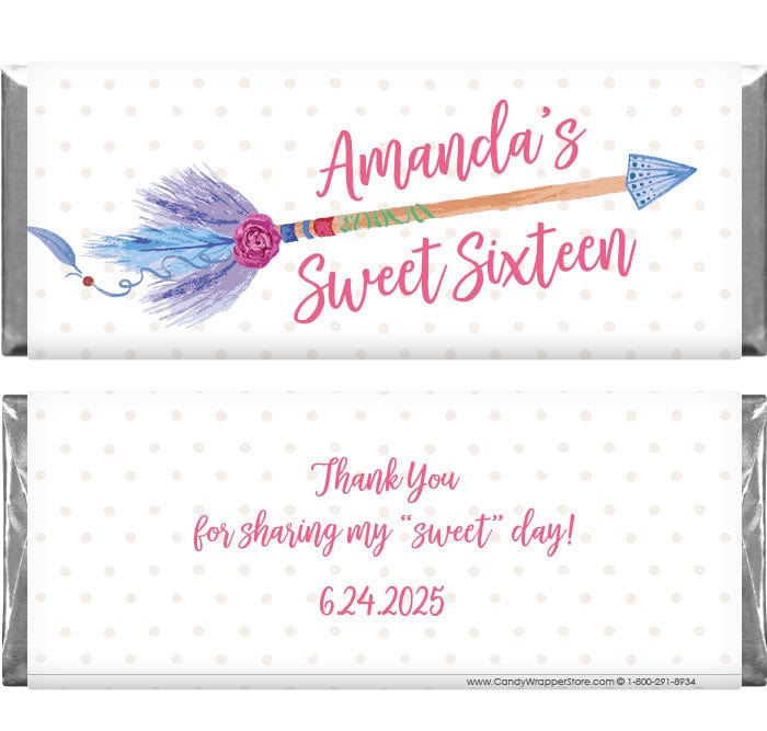BD416 - Feather Arrow Sweet Sixteen Birthday Candy Bar Wrapper Feather Arrow Sweet Sixteen Birthday Candy Bar Wrapper Candy Wrappers BD416