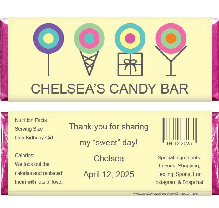 BD418 - Rainbow Sweet Shop Birthday Candy Bar Wrapper Rainbow Sweet Shop Birthday Candy Bar Wrapper Candy Wrappers BD418