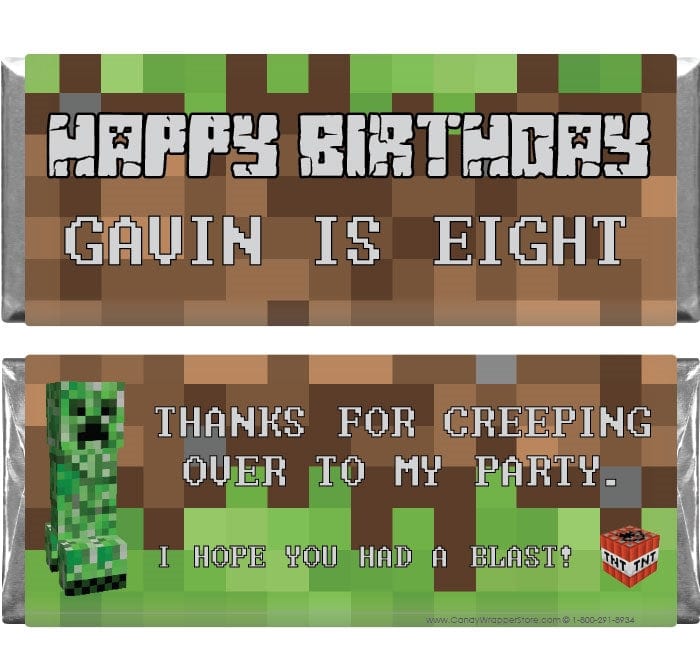 BD427 - Minecraft Blocks Birthday Candy Bar Wrapper Minecraft Blocks Birthday Candy Bar Wrapper Candy Wrappers BD427