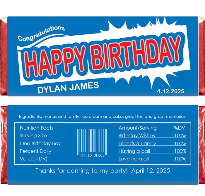 BD442 - Nestle Crunch Look-alike Personalized Birthday Candy Bar Wrapper Nestle Crunch Look-alike Personalized Birthday Candy Bar Wrapper Candy Wrappers BD442