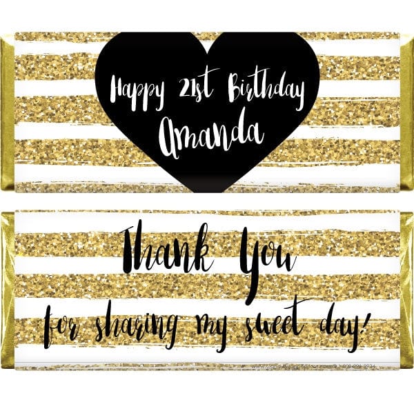 BD451gold - Gold Glitter Love Birthday Candy Bar Wrapper Gold Glitter Love Birthday Candy Bar Wrapper Candy Wrappers BD451