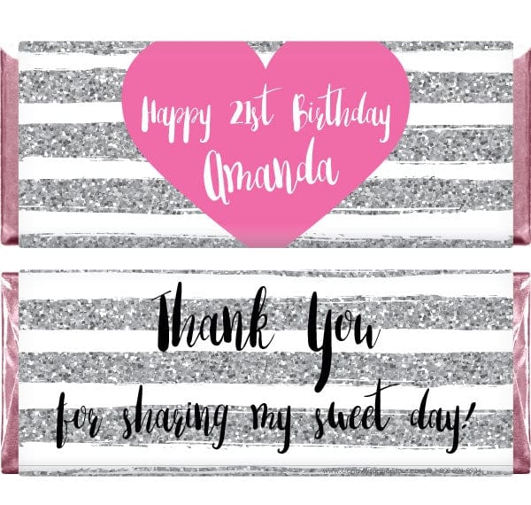BD451silver - Silver Glitter Love Birthday Candy Bar Wrapper Silver Glitter Love Birthday Candy Bar Wrapper Candy Wrappers BD451