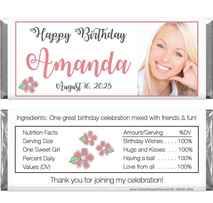 BD456 - Photo Flowers Birthday Candy Bar Wrappers Photo Flowers Birthday Candy Bar Wrappers Candy Wrappers BD456