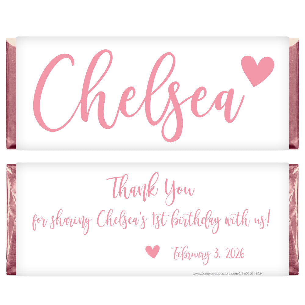 BD458 - Script Name with Heart Birthday Candy Bar Wrapper Script Name with Heart Birthday Candy Bar Wrapper Candy Wrappers BD458