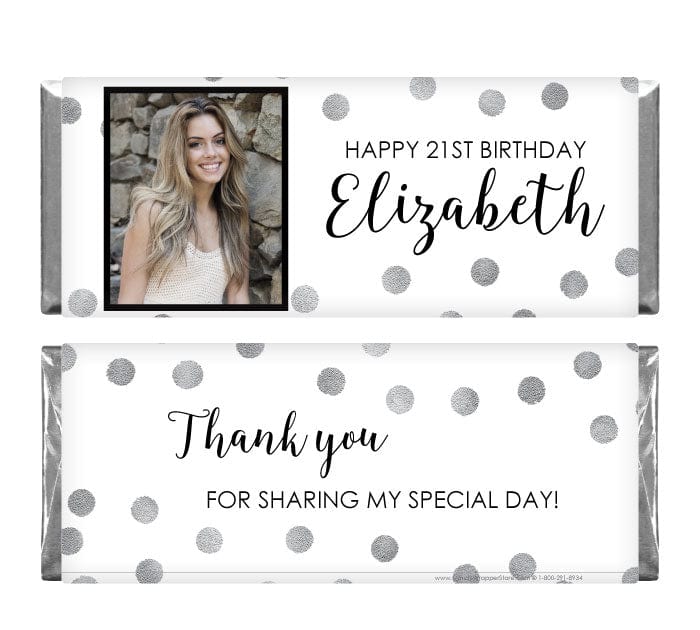 BD463photo - Golden Scatter Dots Photo Birthday Candy Bar Wrappers Golden Scatter Dots Photo Birthday Candy Bar Wrappers Candy Wrappers BD463