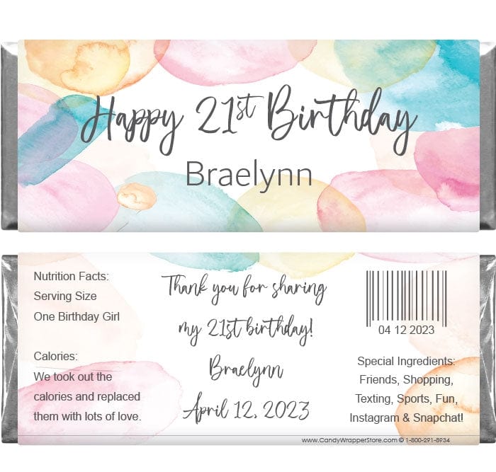 BD476 - Colorful Watercolor Dots Birthday Candy Bar Wrappers Colorful Watercolor Dots Birthday Candy Bar Wrappers Candy Wrappers BD476