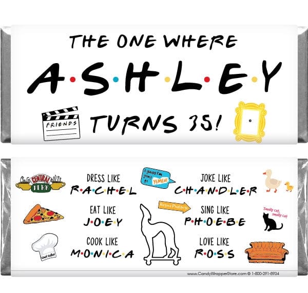 BD478 - Friends Name Graphics All Over Birthday Candy Bar Wrapper Friends Name Graphics All Over Birthday Candy Bar Wrapper Candy Wrappers BD478