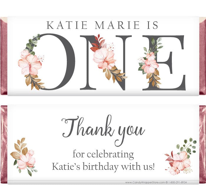 BD505 - Floral One Birthday Candy Bar Wrapper Floral One Birthday Candy Bar Wrapper Candy Wrappers BD505