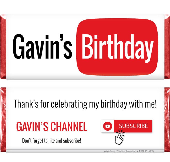 BD506 - YouTube Theme Birthday Candy Bar Wrapper YouTube Theme Birthday Candy Bar Wrapper Candy Wrappers BD506