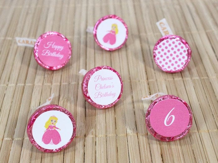 BDkiss2 - Birthday Princess Aurora Hershey Kisses Set of 6 designs Birthday Princess Aurora Hershey Kisses Stickers Set of 6 designs Candy Wrappers BDkiss1