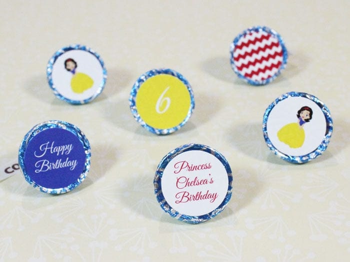 BDkiss4 - Birthday Snow White Hershey Kisses Set of 6 designs Birthday Snow White Hershey Kisses Set of 6 designs Candy Wrappers BDkiss1