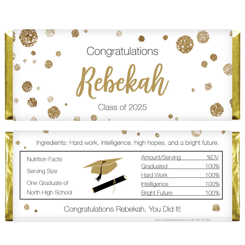 Black and Gold Glitter Graduation Candy Bar Wrappers - GRAD357 Black and Gold Glitter Photo Graduation Candy Bar Wrappers Candy Wrappers GRAD357