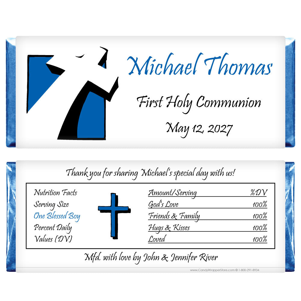 Blue Leaning Cross Religious Wrapper - REL215 Religious 1.55 oz Candy Bar Wrappers REL215