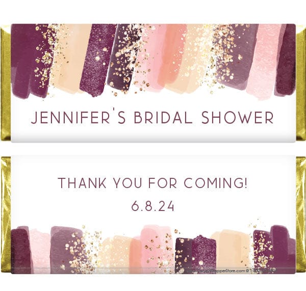 Blush and Wine Brush Strokes Bridal Shower Candy Bar Wrappers - WA232 Regular Size Wrapper WS232