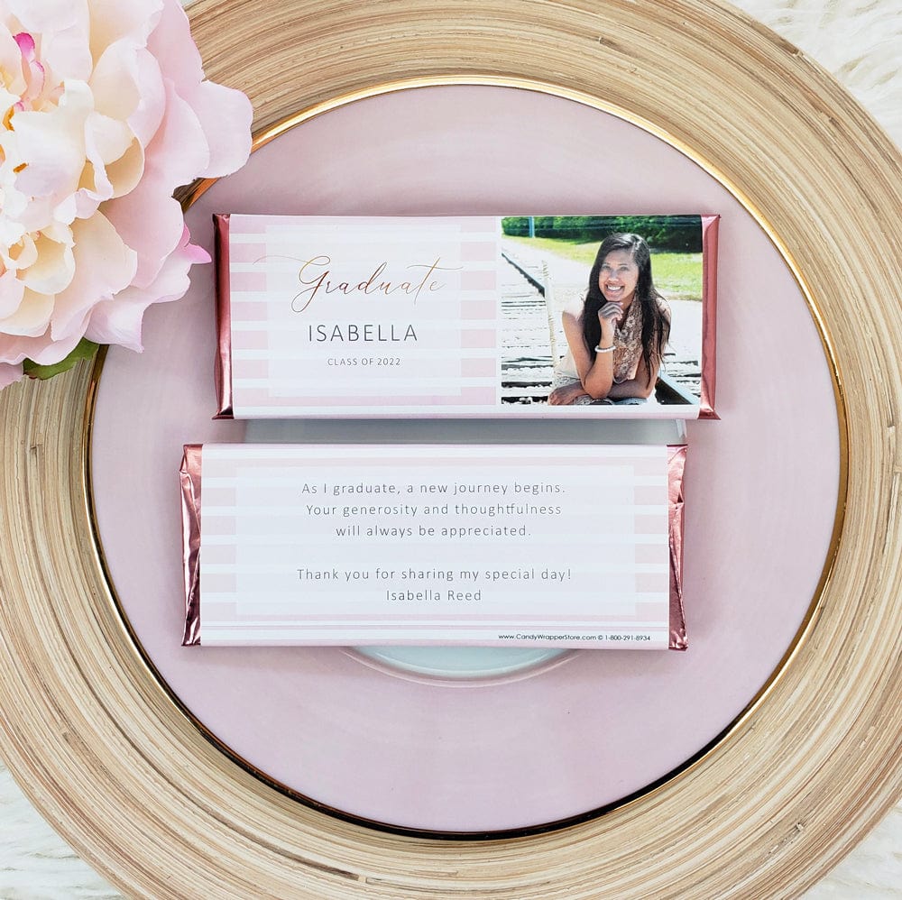 Blush Stripes with Photo Graduation Candy Bar Wrappers - GRAD258photo Candy Wrappers GRAD258