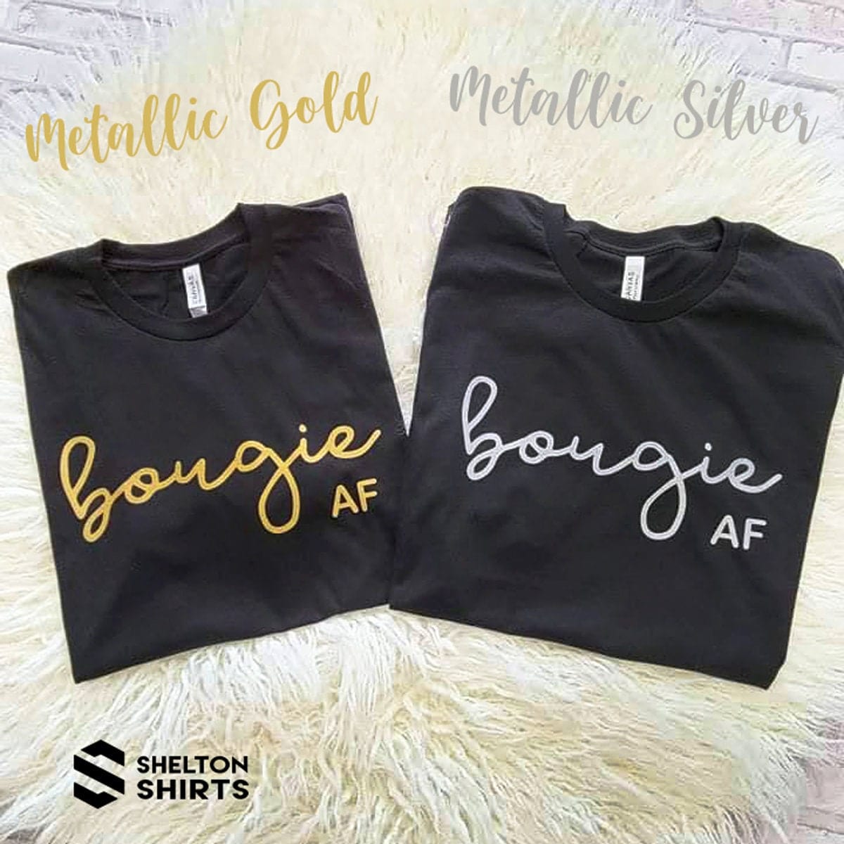 Bougie AF Black Bella T-shirt with Rose Gold Metallic Print Cotton Comfy T-Shirt Shelton Shirts