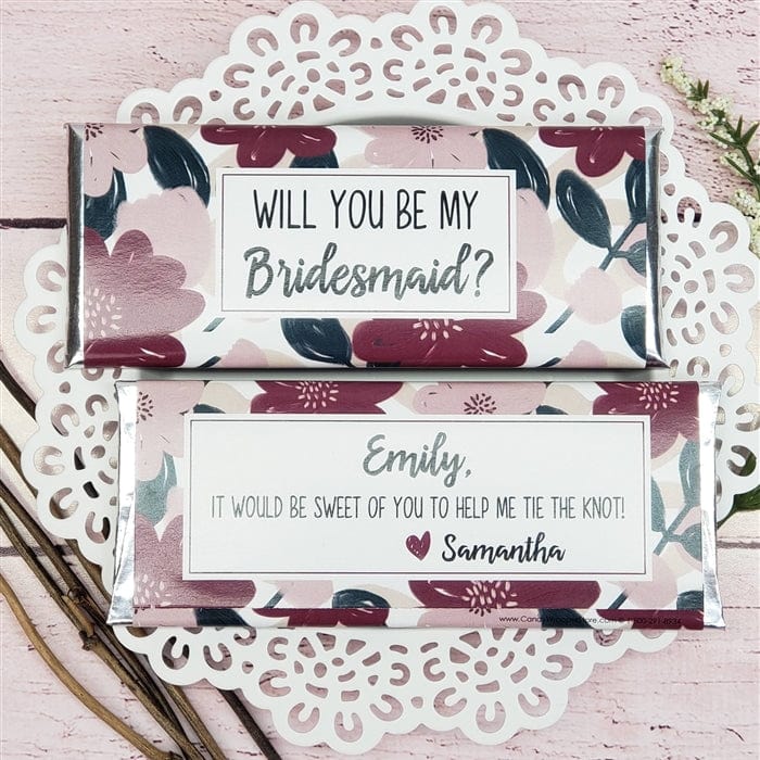 BP203 - Will you be my Bridesmaid Floral Personalized Candy Bar Proposal Wrapper Will you be my Bridesmaid Floral Personalized Candy Bar Proposal Wrapper Regular Size Wrapper bridesmaid proposal