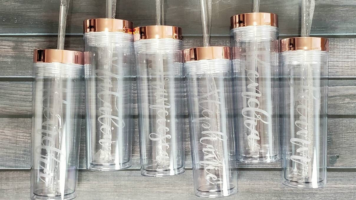 Bridal Party Handwritten Names Engraved on Skinny Clear Acrylic Tumbler - NEW TOP COLORS - Free Personalization Candy Wrappers Candy Wrapper Store