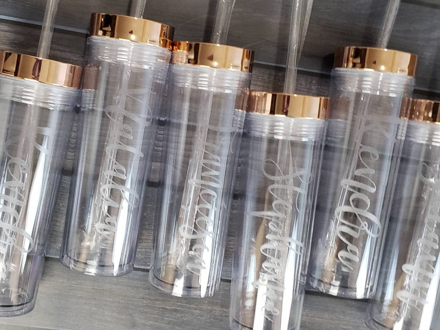 Bridal Party Handwritten Names Engraved on Skinny Clear Acrylic Tumbler - NEW TOP COLORS - Free Personalization Candy Wrappers Candy Wrapper Store