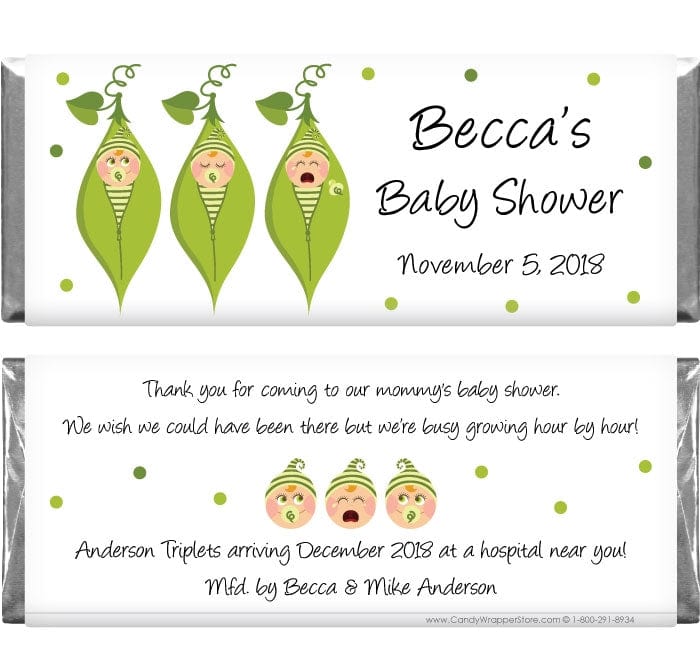 BS205TRIP - Triplet Sweet Peas Baby Shower Candy Bar Wrappers Triplet Sweet Peas Baby Shower Candy Bar Wrappers Baby & Toddler BS205