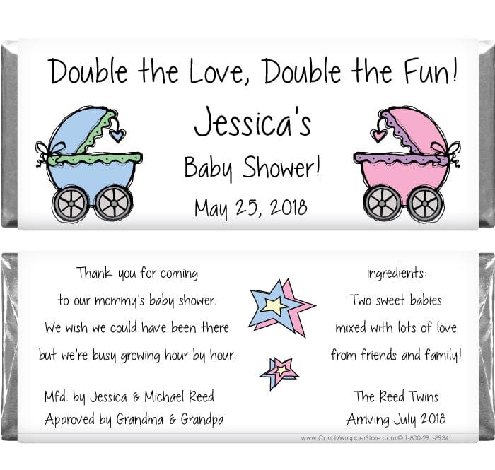 BS212a - Baby Shower Twins Girl Boy Candy Bar Wrappers Baby & Toddler BS212