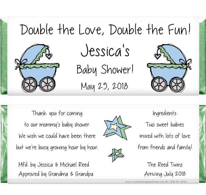 BS212b - Baby Shower Twin Boys Candy Bar Wrappers Baby & Toddler BS212
