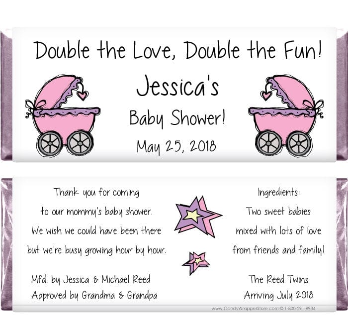 BS212g - Baby Shower Twin Girls Candy Bar Wrappers Baby & Toddler BS212