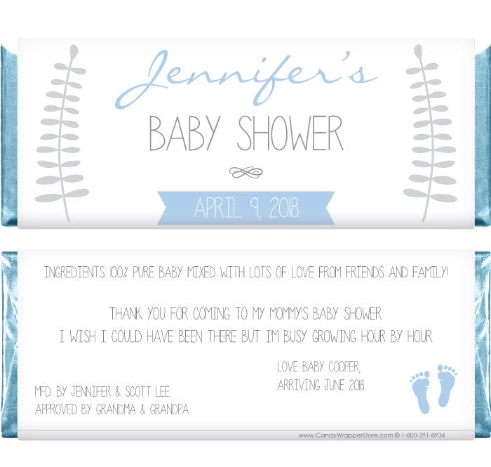 BS218b - Baby Shower Blue and Grey Floral Candy Bar Wrappers Baby Shower Blue and Grey Floral Candy Bar Wrappers Baby & Toddler BS218