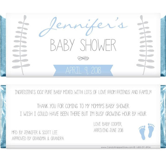 BS218b - Baby Shower Blue and Grey Floral Candy Bar Wrappers Baby Shower Blue and Grey Floral Candy Bar Wrappers Baby & Toddler BS218
