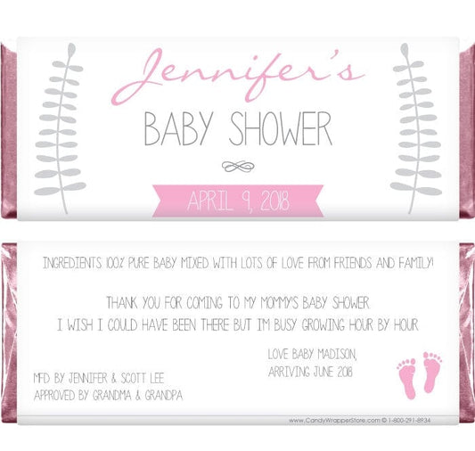 BS218g - Baby Shower Pink and Grey Floral Candy Bar Wrappers Baby Shower Pink and Grey Floral Candy Bar Wrappers Baby & Toddler BS218