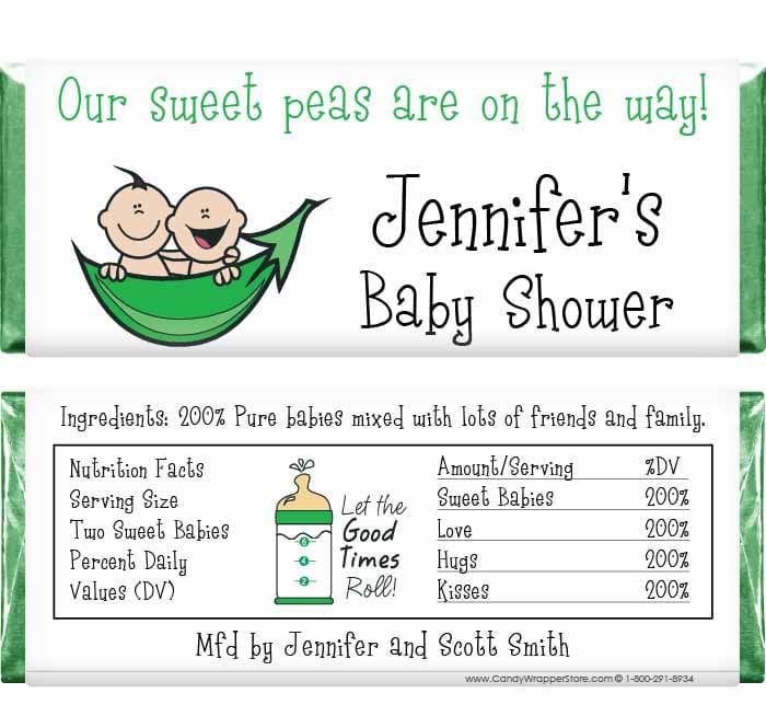 BS223 - Baby Shower Twins Peas Pod Candy Bar Wrappers Baby & Toddler BS223
