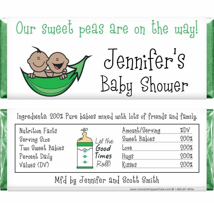 BS223a - Baby Shower Twins Peas Pod Candy Bar Wrappers Baby & Toddler BS223