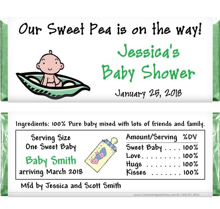 BS226 - Baby Shower Pea Pod Candy Bar Wrappers Green themed Pea in a Pod custom Hershey's candy bar wrapper for baby showers Baby & Toddler BS226