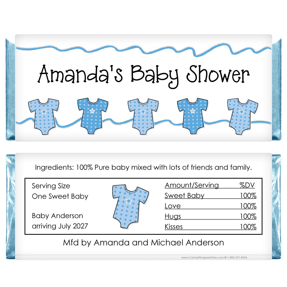 BS230B - Baby Shower Blue Onesies Candy Bar Wrappers Baby Shower Blue Onesies Candy Bar Wrappers Baby & Toddler BS230