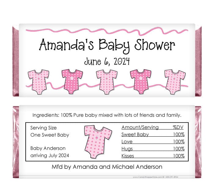 BS230P - Baby Shower Pink Onesies Candy Bar Wrappers Baby Shower Pink Onesies Personalized Candy Bar Wrappers Baby & Toddler BS230