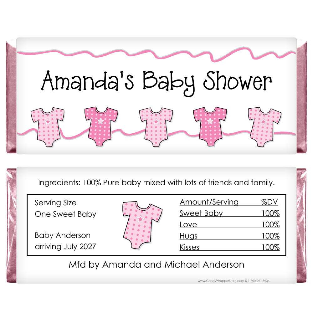 BS230P - Baby Shower Pink Onesies Candy Bar Wrappers Baby Shower Pink Onesies Personalized Candy Bar Wrappers Baby & Toddler BS230