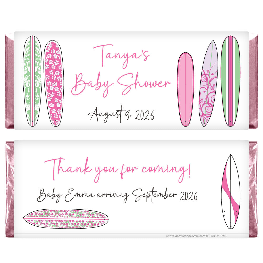 BS232P - Baby Shower Pink Surfboards Candy Bar Wrappers Baby Shower Pink Surfboards Candy Bar Wrappers Baby & Toddler BS232