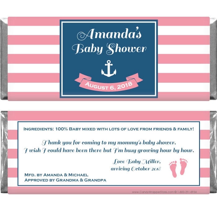 BS234g - Nautical Theme Baby Shower Candy Bar Wrappers Girls Nautical Theme Baby Shower Candy Bar Wrappers Baby & Toddler BS234