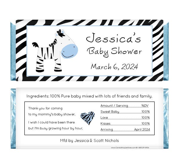 BS239B - Blue Zebra Baby Shower Candy Bar Wrappers Blue Zebra Baby Shower Candy Bar Wrappers Baby & Toddler BS239