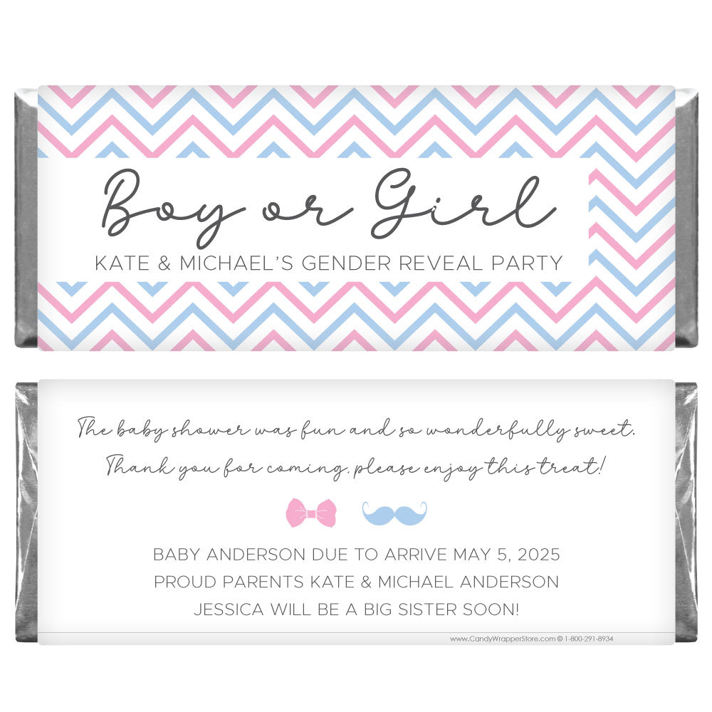 BS266 - Bow or Beau Chevron Gender Reveal Candy Bar Wrappers Bow or Beau Chevron Gender Reveal Candy Bar Wrappers Baby & Toddler BS266