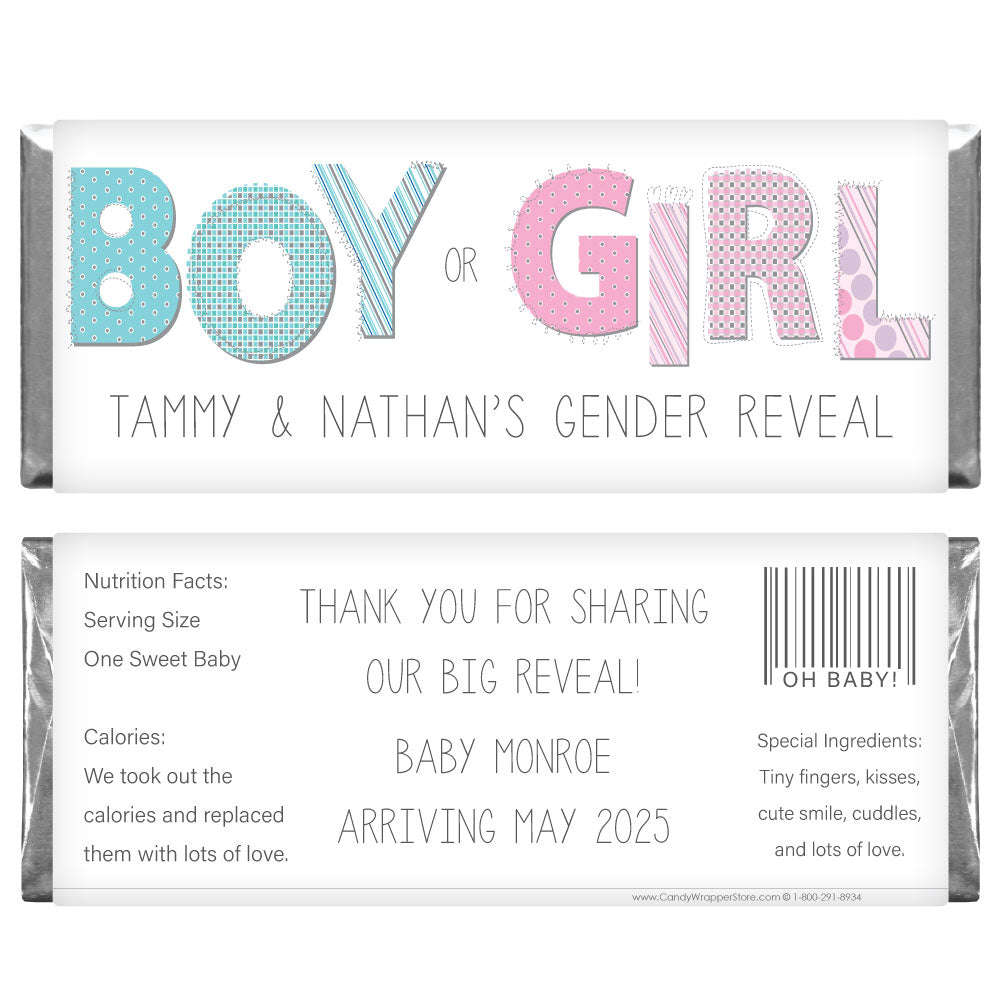 BS268 - Boy or Girl Gender Reveal Party Candy Bar Wrappers Customized boy or girl gender reveal party candy bar wrappers for Hershey's chocolate candy bars Baby & Toddler BS268