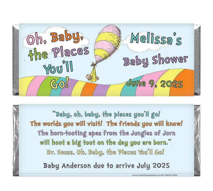 BS269 - Oh Baby the Places Youll Go Baby Shower Candy Bar Wrapper Oh Baby the Places You'll Go Dr Seuss Baby Shower 1.55 oz Candy Bar Wrappers Baby & Toddler BS269
