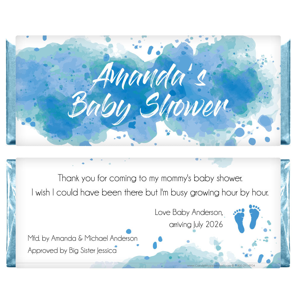 BS275 - Blue Watercolor Baby Shower Candy Bar Wrapper Blue Watercolor Baby Shower Candy Bar Wrapper Baby & Toddler BS275