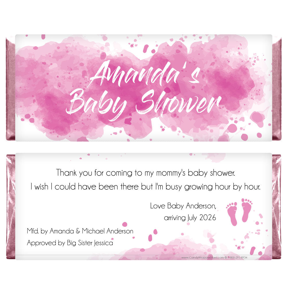 BS275 - Pink Watercolor Baby Shower Candy Bar Wrapper Pink Watercolor Baby Shower Candy Bar Wrapper Baby & Toddler BS275